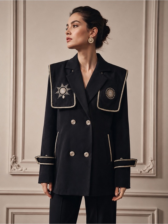 Sandro Jackets & Blazers - Sandro ASW Cuban Fit Navy Military Embroidered Blazer Jacket US M